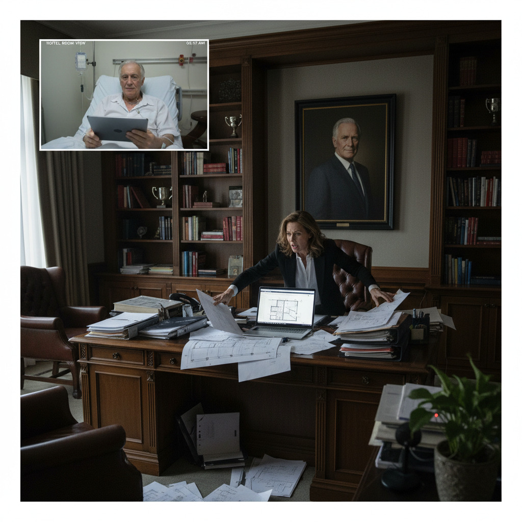 I am 71 and built a $120M construction empire. My daughter thought I was dying in the hospital and broke into my office to steal my legacy. Little did she know, I was watching her every move through a hidden camera from a nearby hotel.