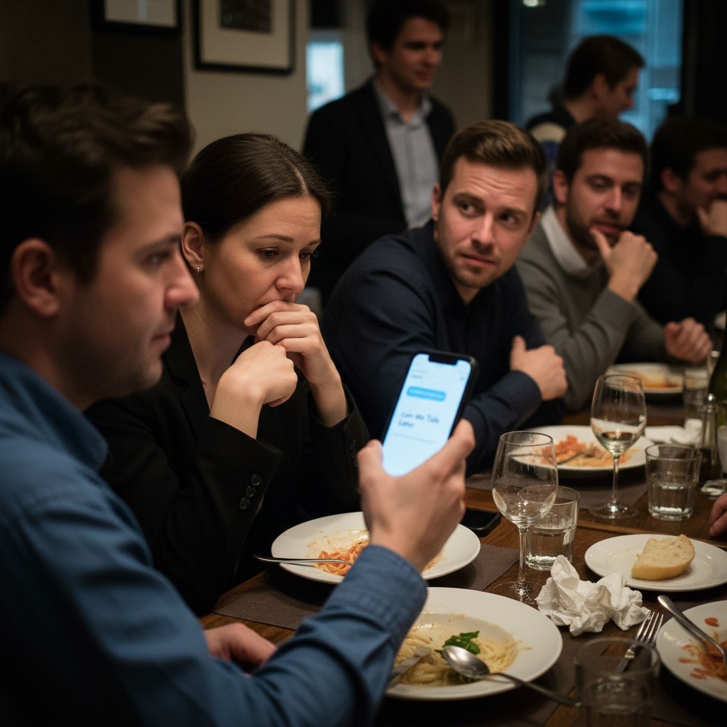 My Wife Texted Me “can We Talk Later” While Sitting Right Next To Me At Her Work Dinner. I Looked At Her Colleague And Knew Exactly Why. Was I Right To Call Them Out In Front Of Everyone?